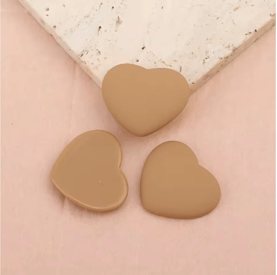 Coffee 23*27mm Heart Matte Rubber Gem, (Sold in Pairs) Resin Gems