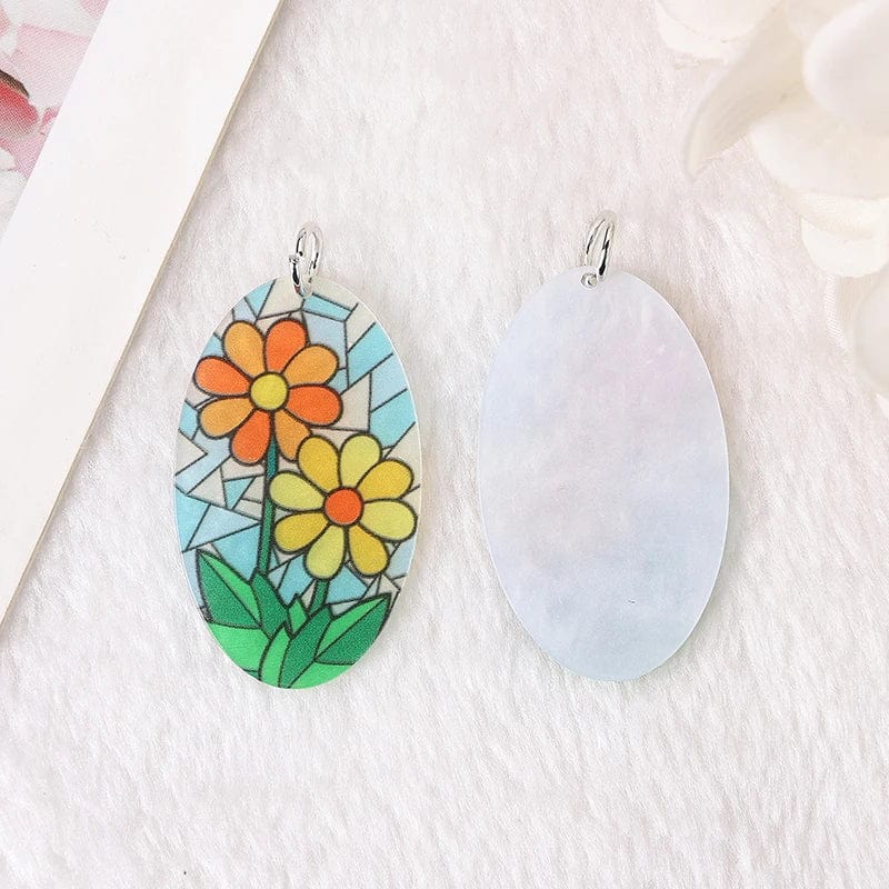 23*42mm Yellow Flower with blue sky Stain Glass Acrylic Gem, Reversible Sew on, Large Acrylic Resin Gem (Sold in Pair) Resin Gems