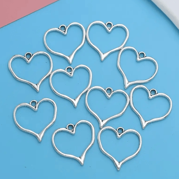 23mm Silver HEART Shaped Charm, Connector Earrings Basics (Sold in Pair) Earring Findings