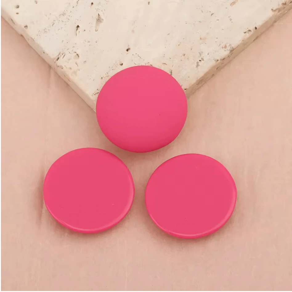 Hot Pink 24*24mm Round Matte Rubber Cabochon