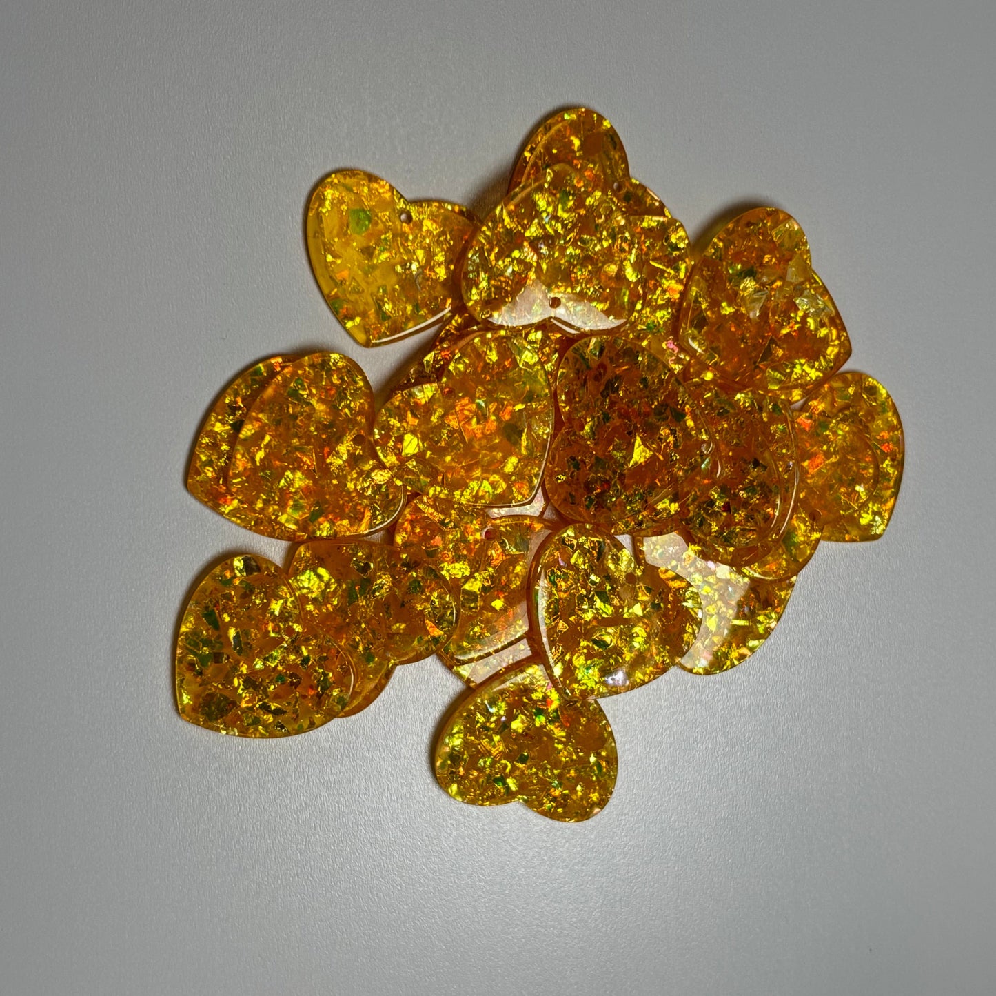 Light Orange Holographic Hearts 24*28mm Holographic Foil in Transparent Heart, One Hole, Acrylic Charm Resin Gems (Sold in pair) Resin Gems