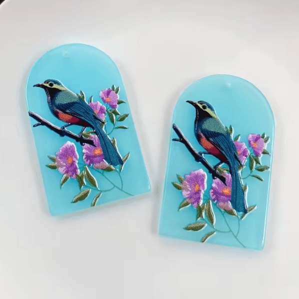 24*40mm Blue Bird in Window Charm, One Hole, Acrylic Charm Resin Gems (Sold in pair) Resin Gems