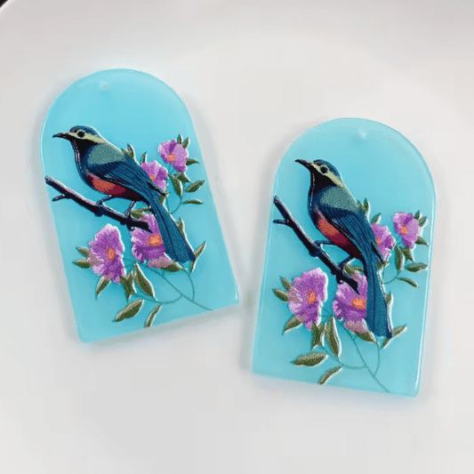 24*40mm Blue Bird in Window Charm, One Hole, Acrylic Charm Resin Gems (Sold in pair) Resin Gems