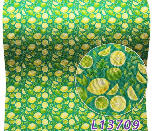 20*33cm Limes and Lemons on Green Print Background, Long Leatherette Sheets Leatherette