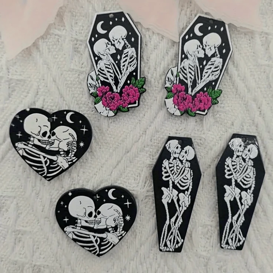 25*40mm "Gothic Valentine" Skull Lovers Coffin Shape, Sew on, Resin Gem (Sold in Pair) Resin Gems