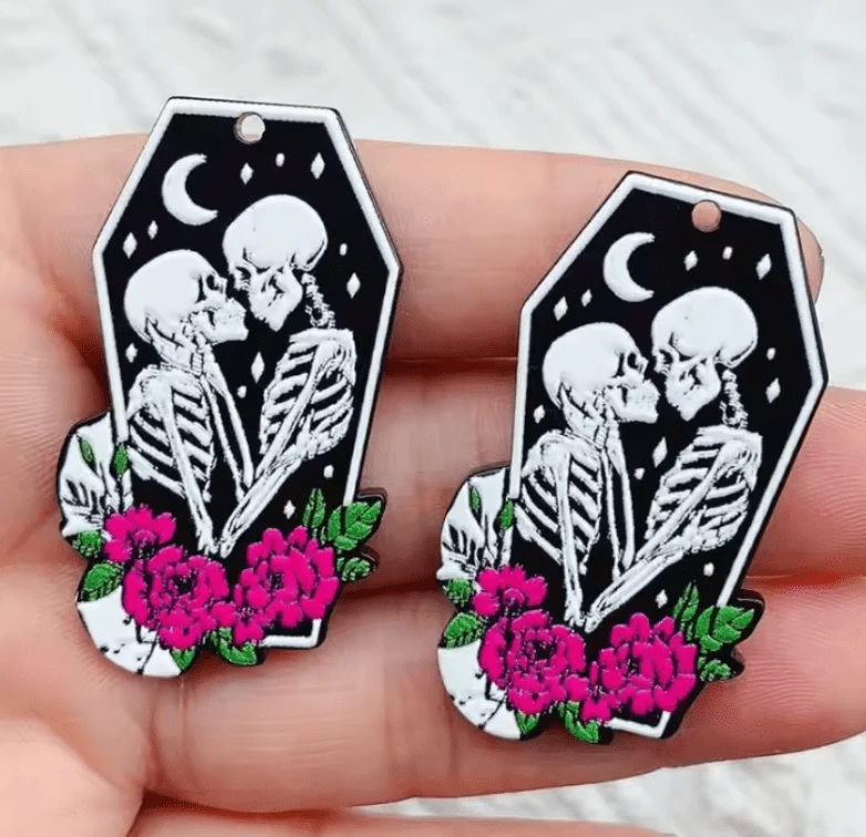 25*40mm "Gothic Valentine" Skull Lovers Coffin Shape, Sew on, Resin Gem (Sold in Pair) Resin Gems