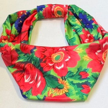 Single Strench Headband "Kokum Scarf" Grandma Cloth in Floral Patterns, Promotional Item Sundaylace Creations & Bling