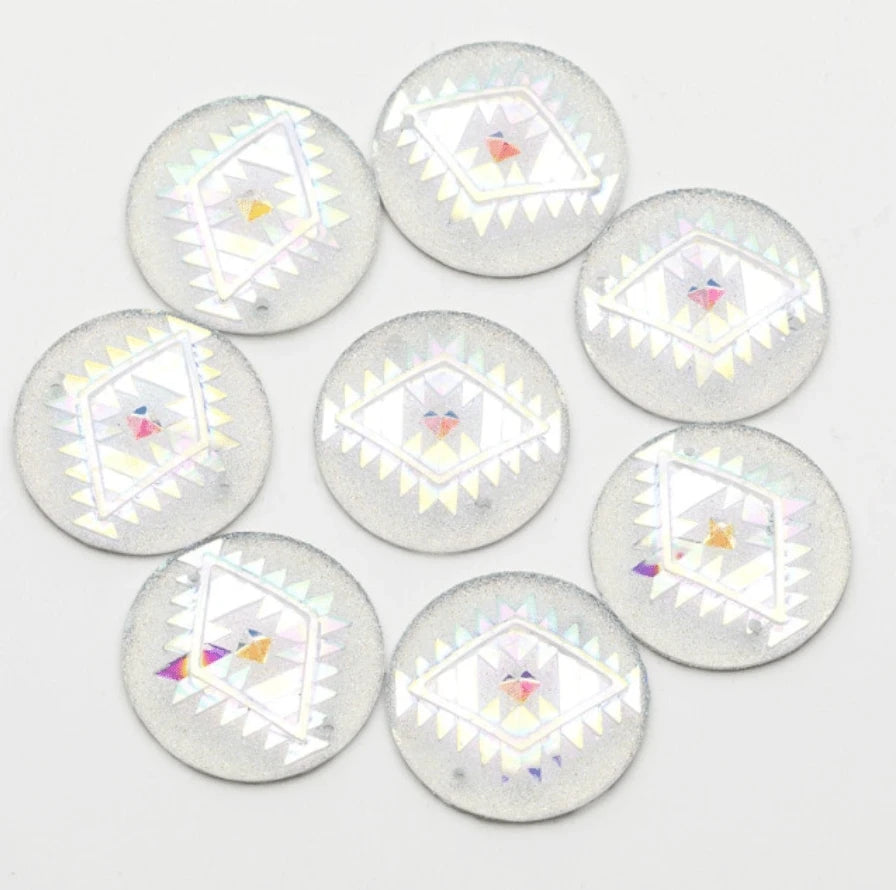 25mm Clear AB Geometric Triangle Blanket Design Sew On Resin Gem (Sold in Pair) Resin Gems