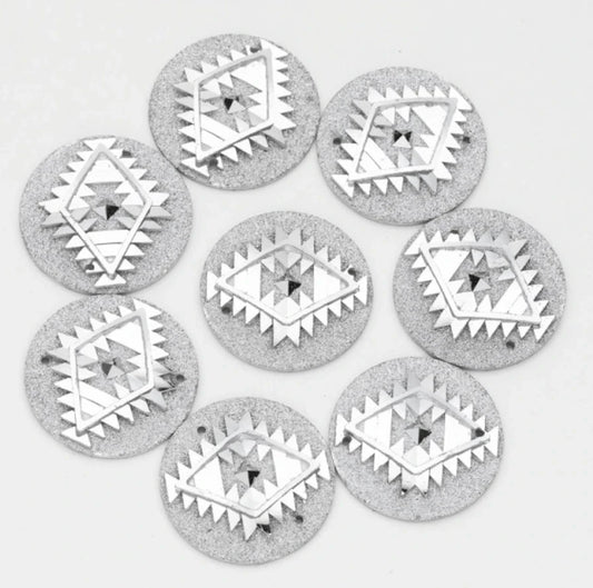 25mm Metallic Silver AB Geometric Triangle Blanket Design Sew On Resin Gem (Sold in Pair) Resin Gems