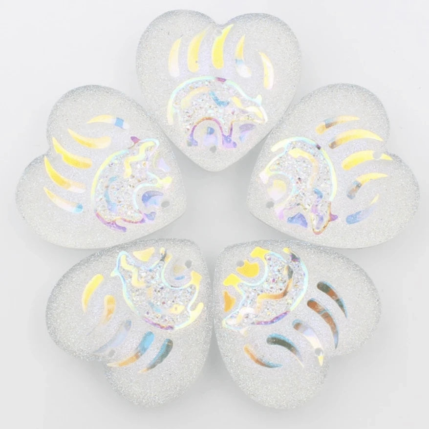 25mm Clear AB Heart Bear Paw Design HEART Shaped Sew on Resin Gem (Sold in Pair) Resin Gems