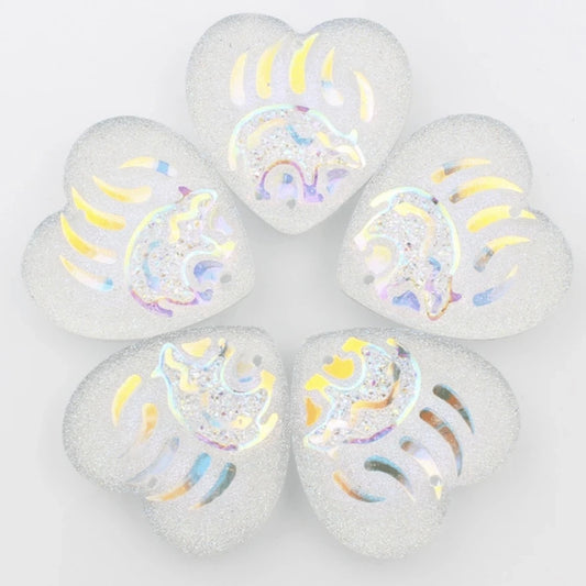 25mm Clear AB Heart Bear Paw Design HEART Shaped Sew on Resin Gem (Sold in Pair) Resin Gems