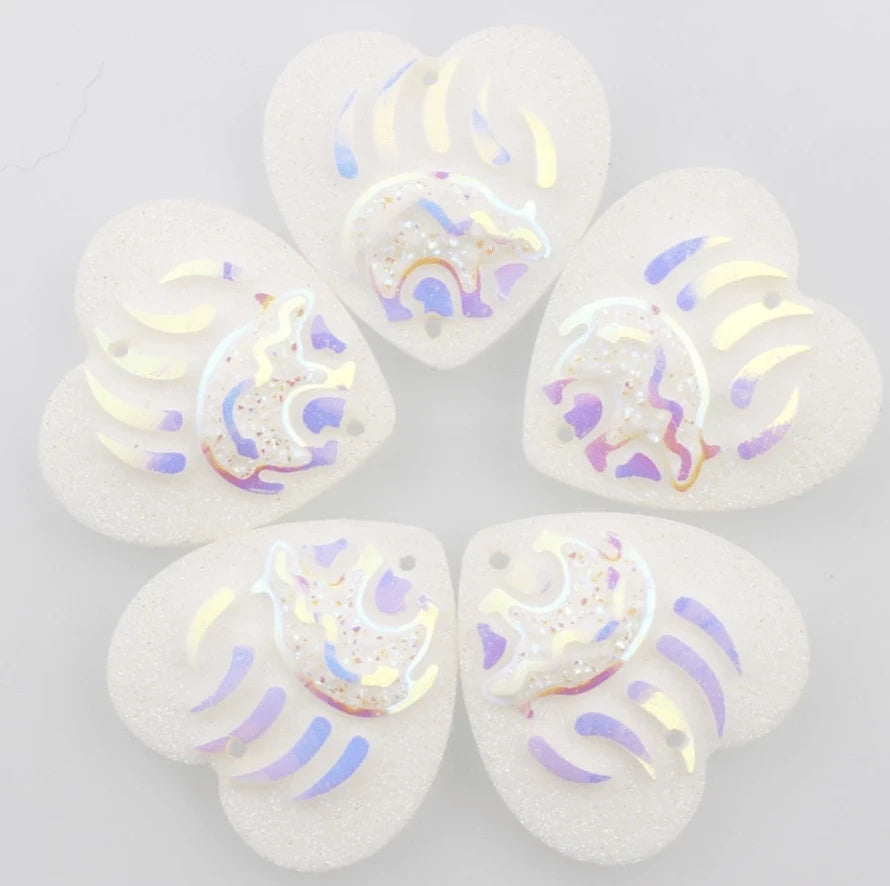 25mm White AB Heart with Mini Bear in Paw Design HEART Shaped Sew on Resin Gem (Sold in Pair) Resin Gems