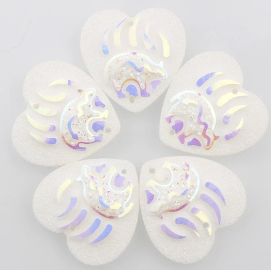 25mm White AB Heart with Mini Bear in Paw Design HEART Shaped Sew on Resin Gem (Sold in Pair) Resin Gems