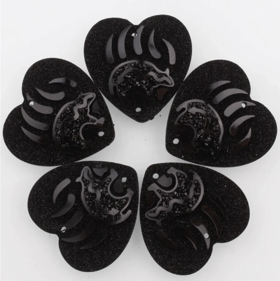 25mm Black Heart Bear Paw Design HEART Shaped Sew on Resin Gem (Sold in Pair) Resin Gems