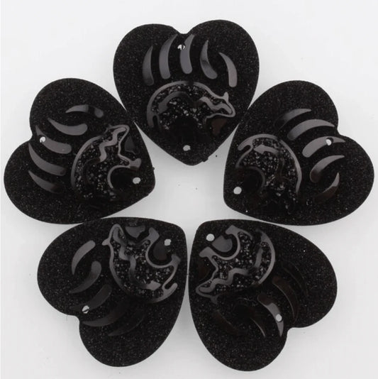 25mm Black Heart Bear Paw Design HEART Shaped Sew on Resin Gem (Sold in Pair) Resin Gems