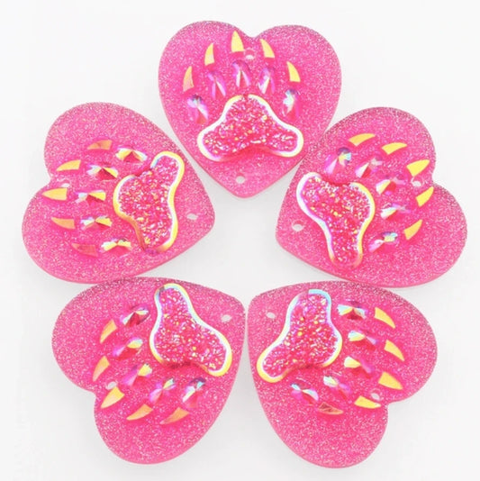 25mm Pink AB Heart with Bear Design HEART Shaped Sew on Resin Gem (Sold in Pair) Resin Gems