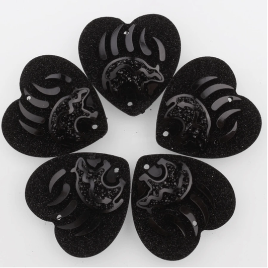25mm Black Bear Claw with bear outline * Heart, Sew on, Resin Gem (Sold in Pair) Resin Gems