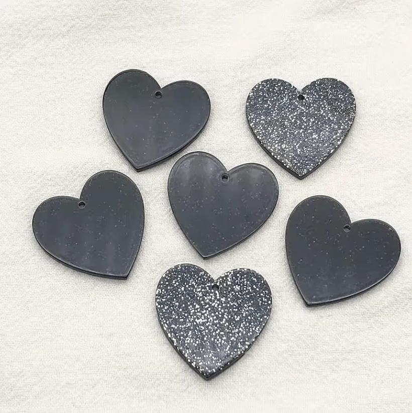 Black Glitter 25mm Glitter Heart Acrylic, Sew on, Resin Gem (Sold in Pair) Resin Gems