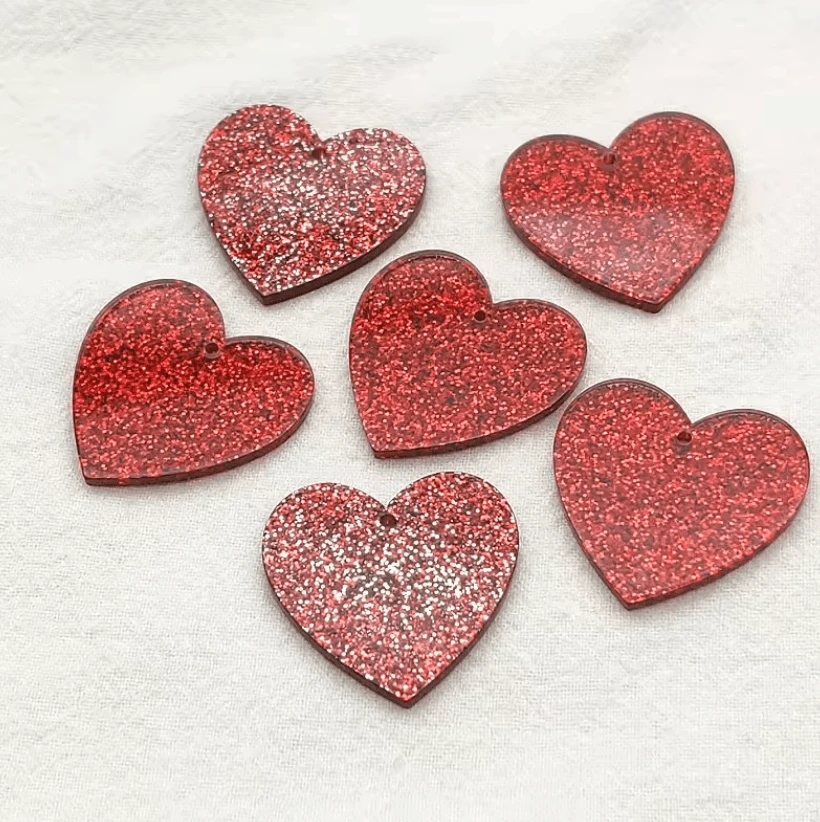 Red Glitter 25mm Glitter Heart Acrylic, Sew on, Resin Gem (Sold in Pair) Resin Gems