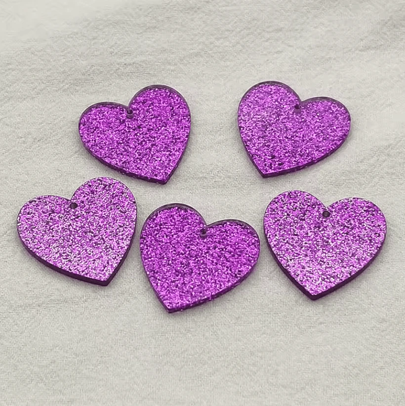 Pink Glitter 25mm Glitter Heart Acrylic, Sew on, Resin Gem (Sold in Pair) Resin Gems