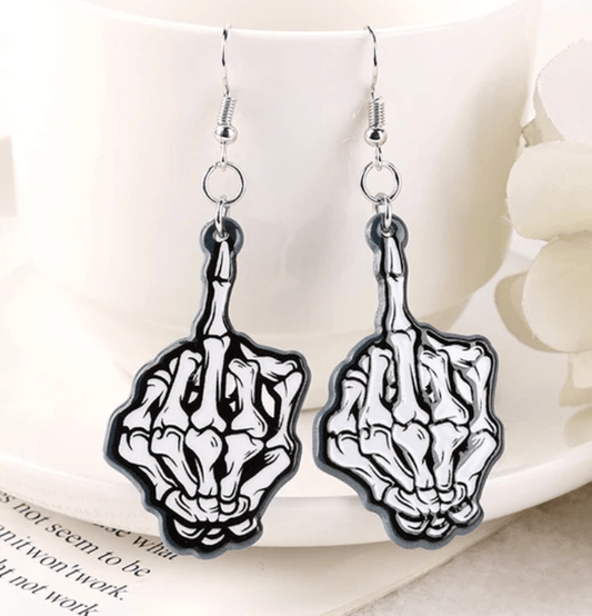 26*45mm Black and White Middle Finger Skeleton Hand, Odd Shape, Glue on, Resin Gem (Sold in Pair) Resin Gems