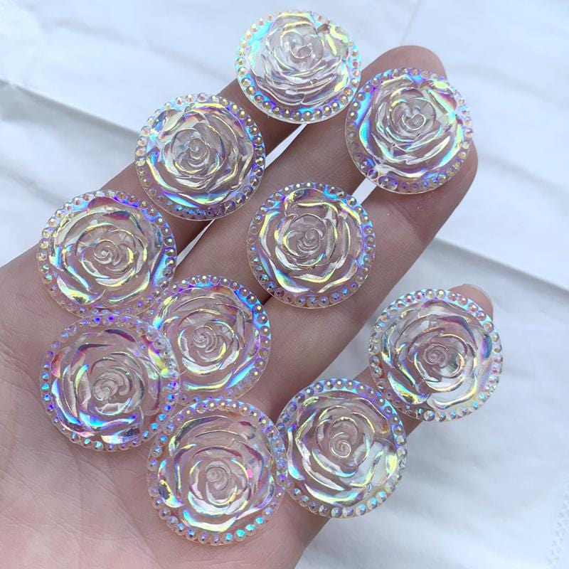 26mm AB CLEAR  Rose Round, Glue on, Resin Gem (Sold in Pair) Resin Gems