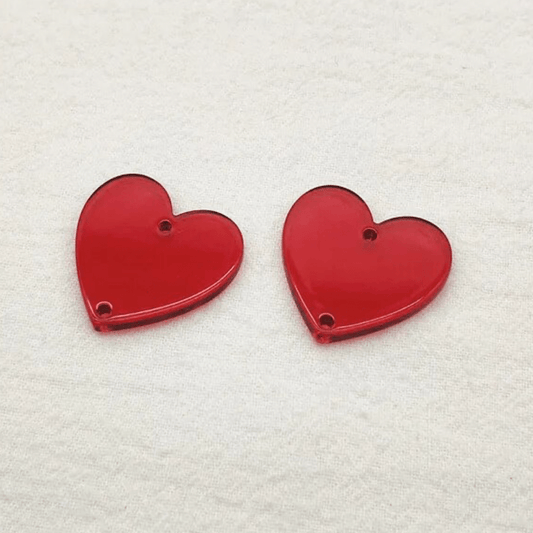 26mm Red Transparent Heart, Sew on, Acrylic Resin Gems (Sold in Pair) Resin Gems