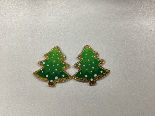 Gold and Green Christmas Tree Styles Christmas Double Sided, Glue on, Resin Gem, (Sold in Pair)