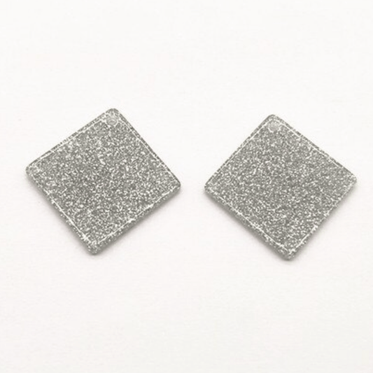 27mm Silver Glitter Square Acrylic, Sew on, Mirror Resin Gems (Sold in Pair) Resin Gems