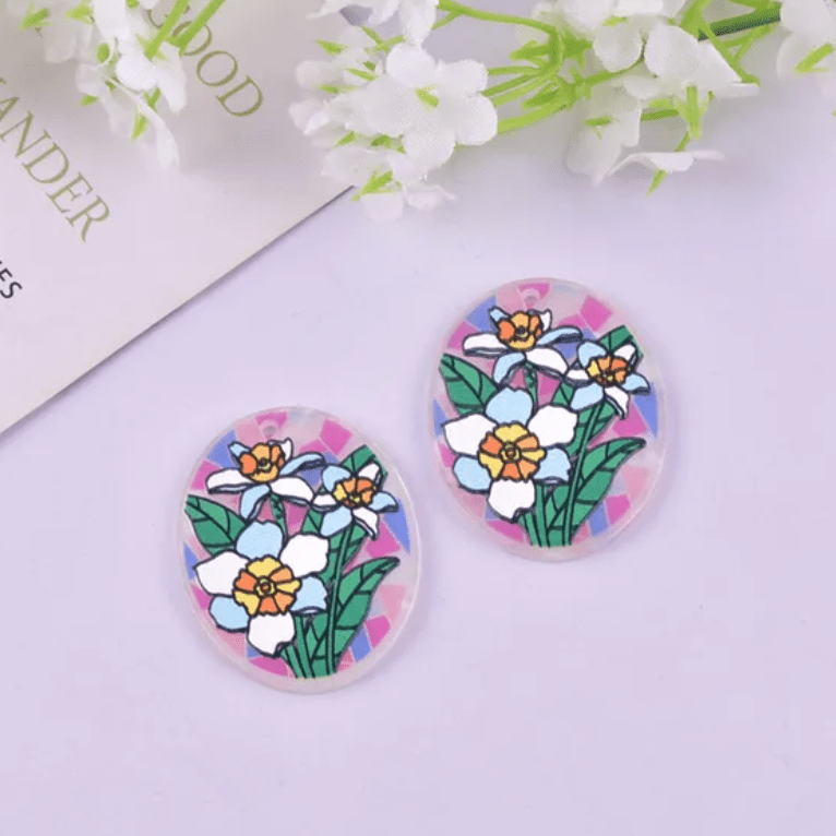 28*40mm Easter Lilies White Stain Glass Acrylic Gem, Reversible Sew on,  Large Acrylic Resin Gem (Sold in Pair) (Copy) Resin Gems