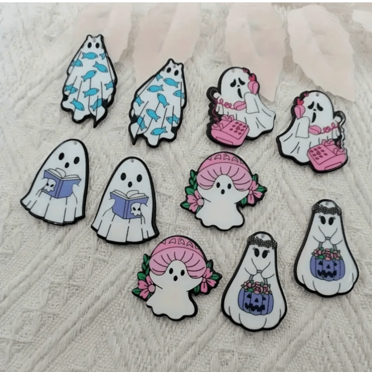 29*40mm Ghost Party Gems, Double Sided One Hole, Acrylic Charm Resin Gems (Sold in pair) Resin Gems
