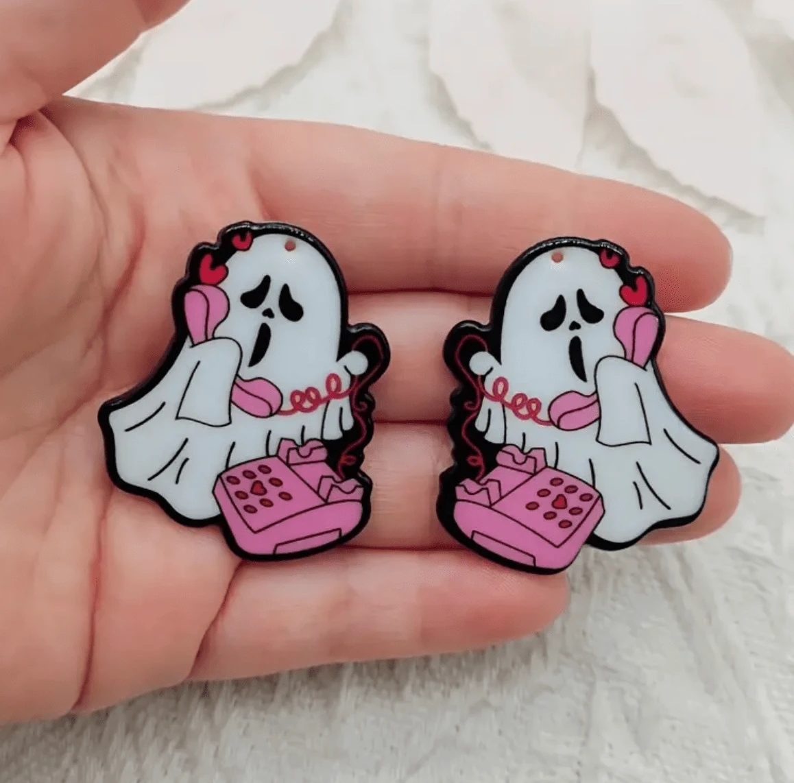 "Who you gonna Call?" Ghost 29*40mm Ghost Party Gems, Double Sided One Hole, Acrylic Charm Resin Gems (Sold in pair) Resin Gems