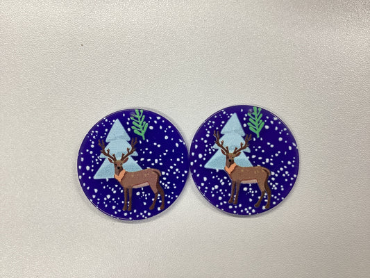 Dark Blue Rain Deer Styles Christmas Double Sided, Glue on, Resin Gem, (Sold in Pair)