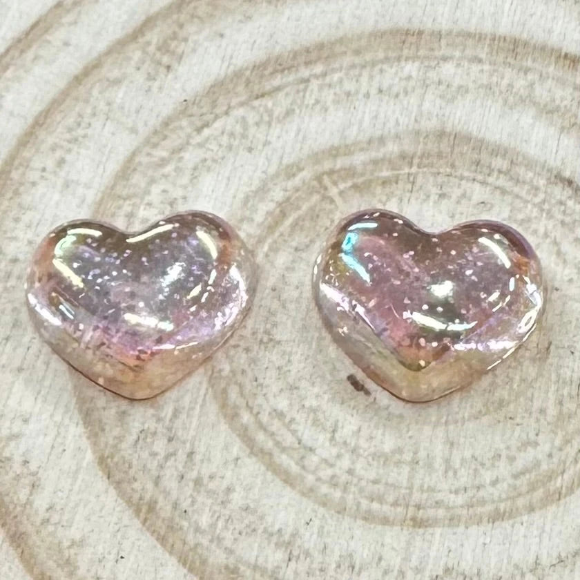 20mm Champagne Sparkle Heart, Glue on, Resin Gem (Sold in Pairs) Resin Gems