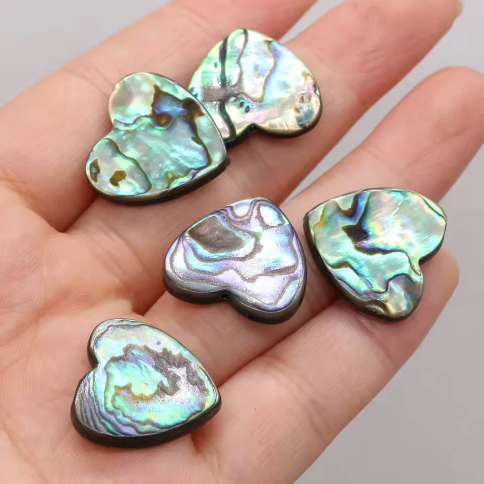 12mm Blue- Green Abalone Shell Heart shaped,  Resin Shell Gem (Sold in Pair) Resin Gems