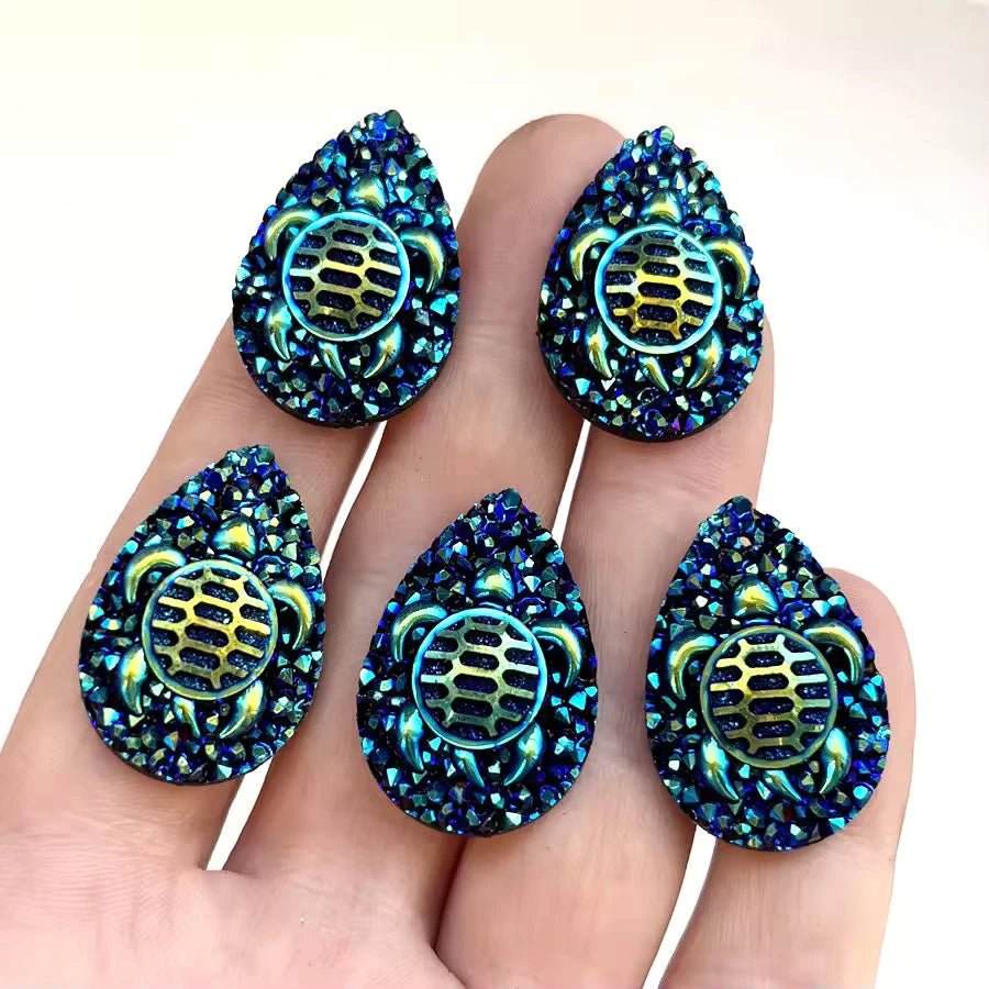 25mm Black AB Turtle Design, Teardrop Shaped, Sew On, Resin Gems (Sold in Pair) Resin Gems
