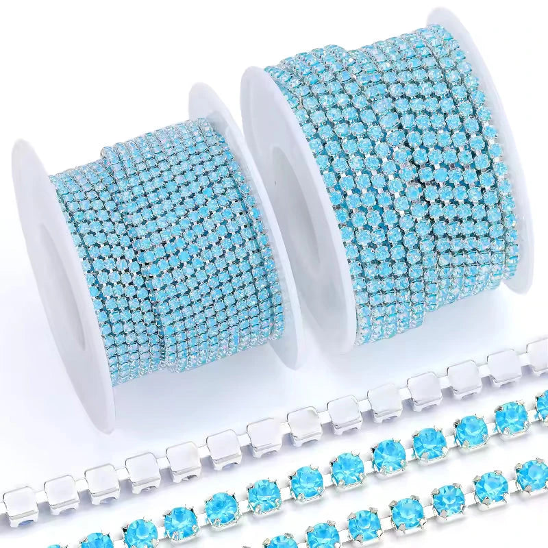 Ss6 Opal Pastel Blue Stone on Silver Coloured Metal Rhinestone Chain Sundaylace Creations & Bling