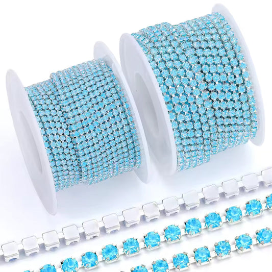 Ss6 Opal Pastel Blue Stone on Silver Coloured Metal Rhinestone Chain Sundaylace Creations & Bling