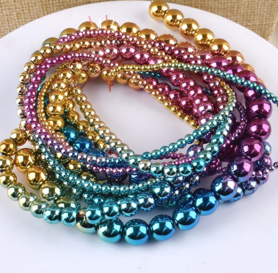 2mm Ombre Rainbow Plated Hematite Pearl Round Beads, Natural Stone (~185 pcs) Pearl Beads