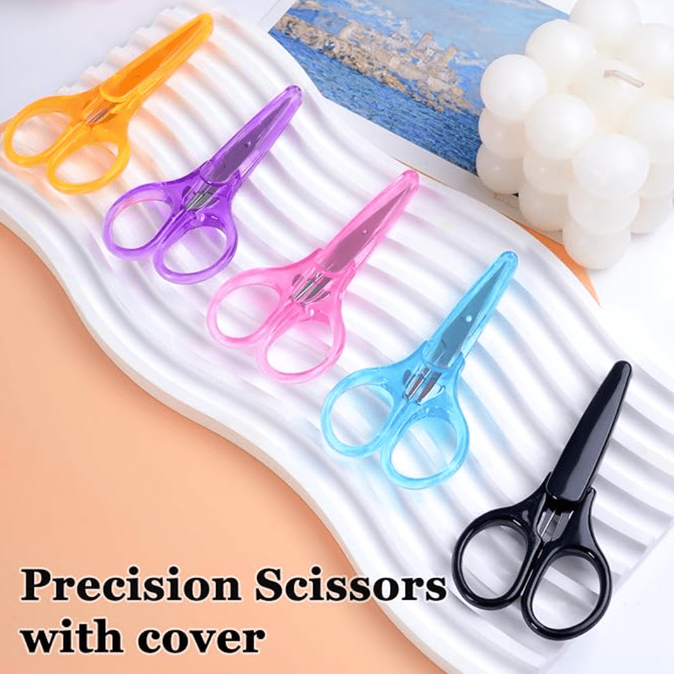 3.5" Coloured Handle Stainless Steel Beading Scissors With Cover, Mini Beading Scissors, Basics Leather & Vinyl