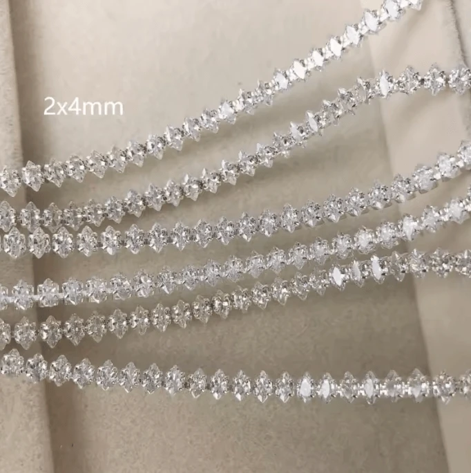 2*4mm Clear BRIGHT Silver  Diamond 💎 Rhinestone (18 Inches) Chain 3*6mm & 2*4mm CLEAR DIAMOND STONE with Silver Rhinestone HIGH QUALITY Metal Chain, Sold in 18" *RARE* Promotions