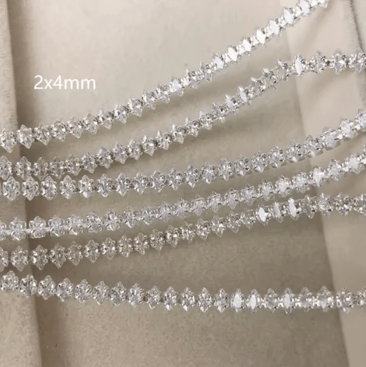 2*4mm Clear BRIGHT Silver  Diamond 💎 Rhinestone (18 Inches) Chain 3*6mm & 2*4mm CLEAR DIAMOND STONE with Silver Rhinestone HIGH QUALITY Metal Chain, Sold in 18" *RARE* Promotions