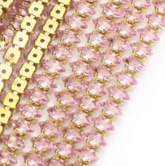 3*6mm Pink DIAMOND STONE with Gold Rhinestone High Quaility Metal Chain, Sold in 20" *RARE* Promotions