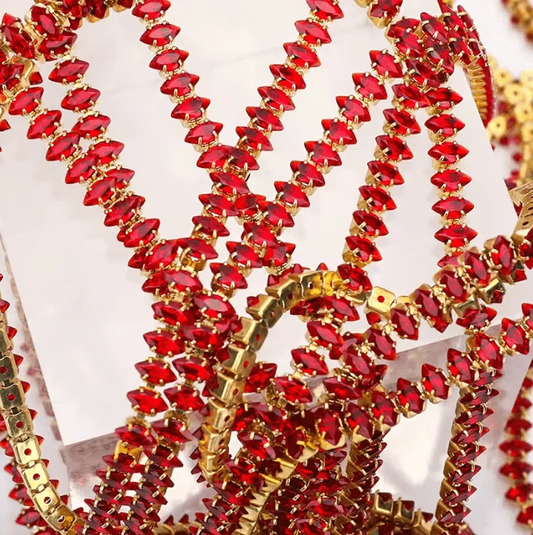 3*6mm Red DIAMOND STONE with Gold Rhinestone High Quaility Metal Chain, Sold in 20" *RARE* Promotions