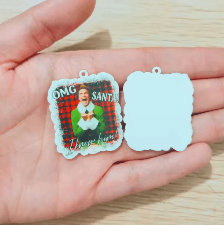 30*34mm "OMG.. Santa I Know him" Christmas Printed on Acrylic, Sew on, Resin Gems (Sold in Pair) Resin Gems