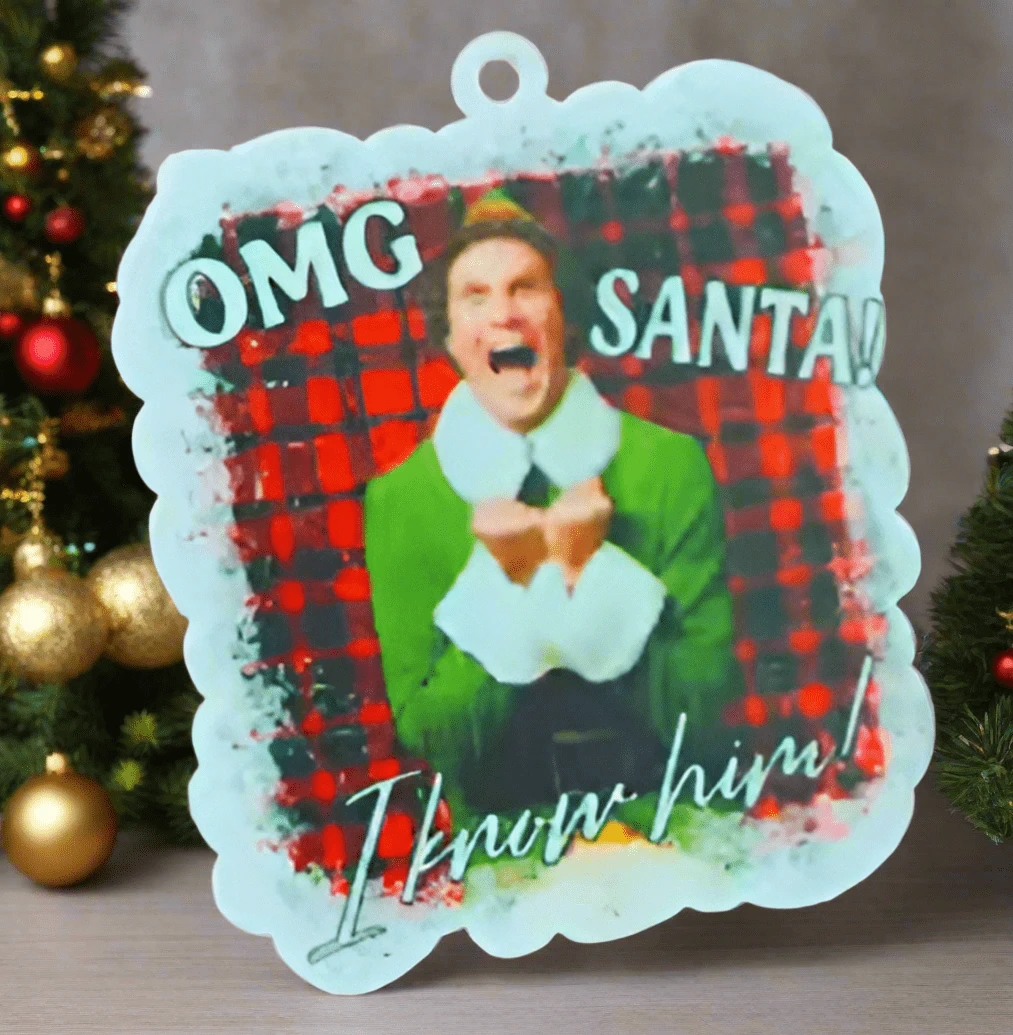 30*34mm "OMG.. Santa I Know him" Christmas Printed on Acrylic, Sew on, Resin Gems (Sold in Pair) Resin Gems