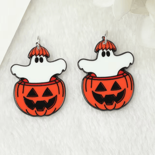 30*40mm  Ghost in Pumpkin Halloween, one hole, Acrylic Resin Gems (Sold in Pair) Basics