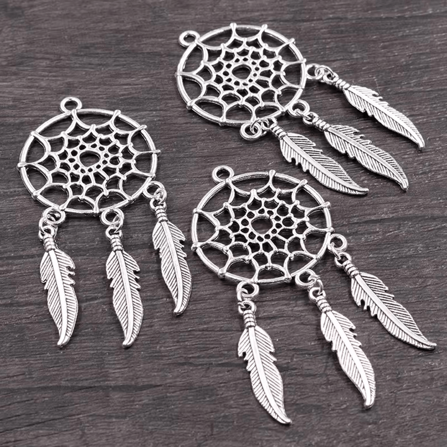 30*60mm Metal Dream Catcher Keychain/Necklace with feathers, Charm Findings (Sold in Pair) Basics