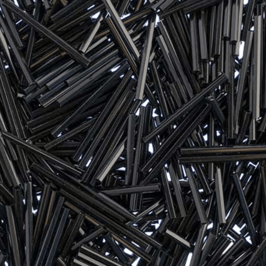 30mm Czech Bugles - Long Opaque BLACK, 20g Bugles Beads