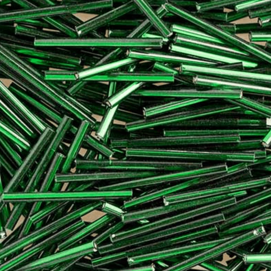 30mm Czech Bugles - Long Silver Lined Green, 20g Bugles Beads